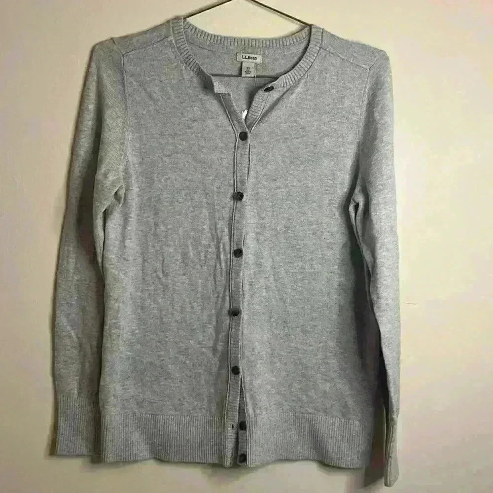 L.L. Bean Light Gray Button-Front Cotton Cardigan